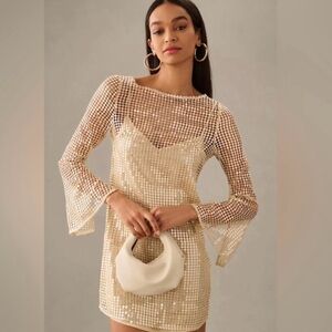 Anthropologie Audette gold mesh dress NWT